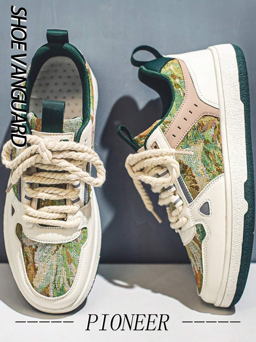 (Runs Small) Niche Design Artistic Forest Print Lace-Up Men's Casual Sneakers