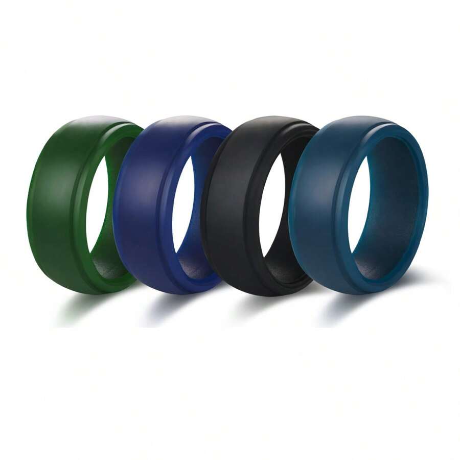 4 Packs Men's Silicone Rings Wedding Band Rubber Ring Fit Size 7-14, Comfortable, Durable & Stylish For Active Lifestyles 8mm Wide 2mm Thick