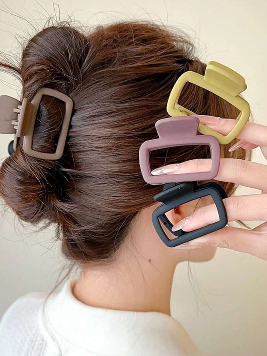 4 stuks vierkante plastic haarspelden voor vrouwen in zwart/bruin/groen/roze, modieus en veelzijdig, elegante haaraccessoires geschikt voor dagelijks gebruik zoals het wassen van het gezicht, baden, stylen van het haar, make-up en combineren met kledingaccessoires