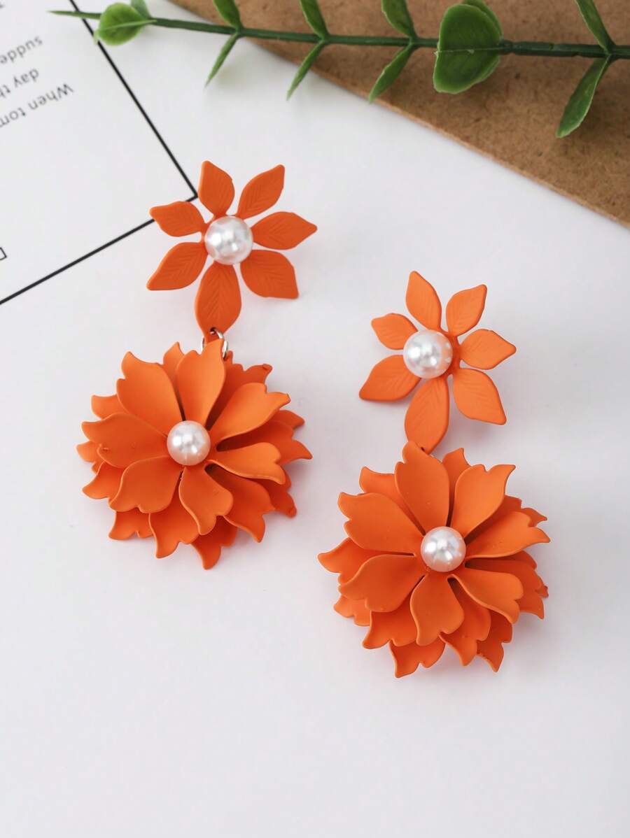 1 paire de boucles d'oreille pendantes florales multicouches asymétriques et colorées, convenant pour un usage quotidien, des fêtes, des rendez-vous, des cadeaux pour la Saint-Valentin et la Fête des mères