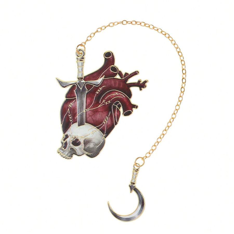 1/3pcs Gothic Metal Bookmarks, Unique Gold Edged Designs - Heart Of Life, Sword, Skull, Valuable Collectibles, Gift For Fantasy Enthusiasts, Book Lovers, Sickle Pendant For Gothic Fans, Holiday Gift For Women & Teenagers