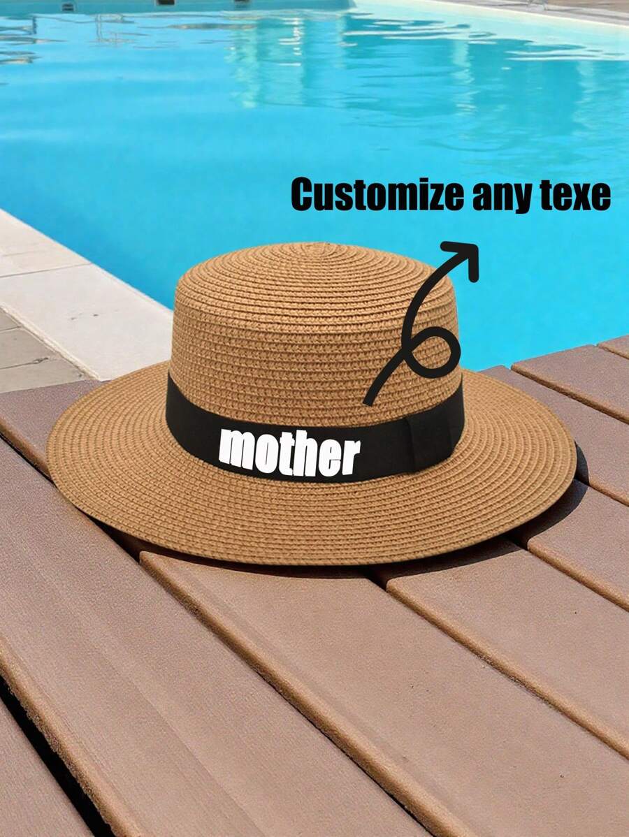 1PC Of Customized Straw Hat For Men And Women During Summer Travel, With Customized Names, Personalized Straw Hats With Names, Customizable Straw Hats, Customized Valentine's Day Gifts, Unisex, Men And Women's Style Straw Hats, Customized Straw Hats For Beach Travel That Can Be Worn For Shade