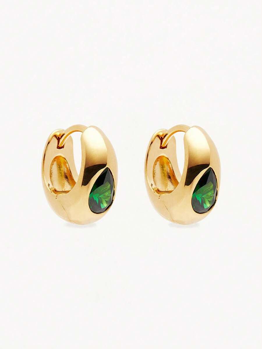 Pendientes de aro elegantes y lujosos de plata esterlina 925 chapados en oro de 18 quilates con circonita talla pera esmeralda para uso diario de las mujeres