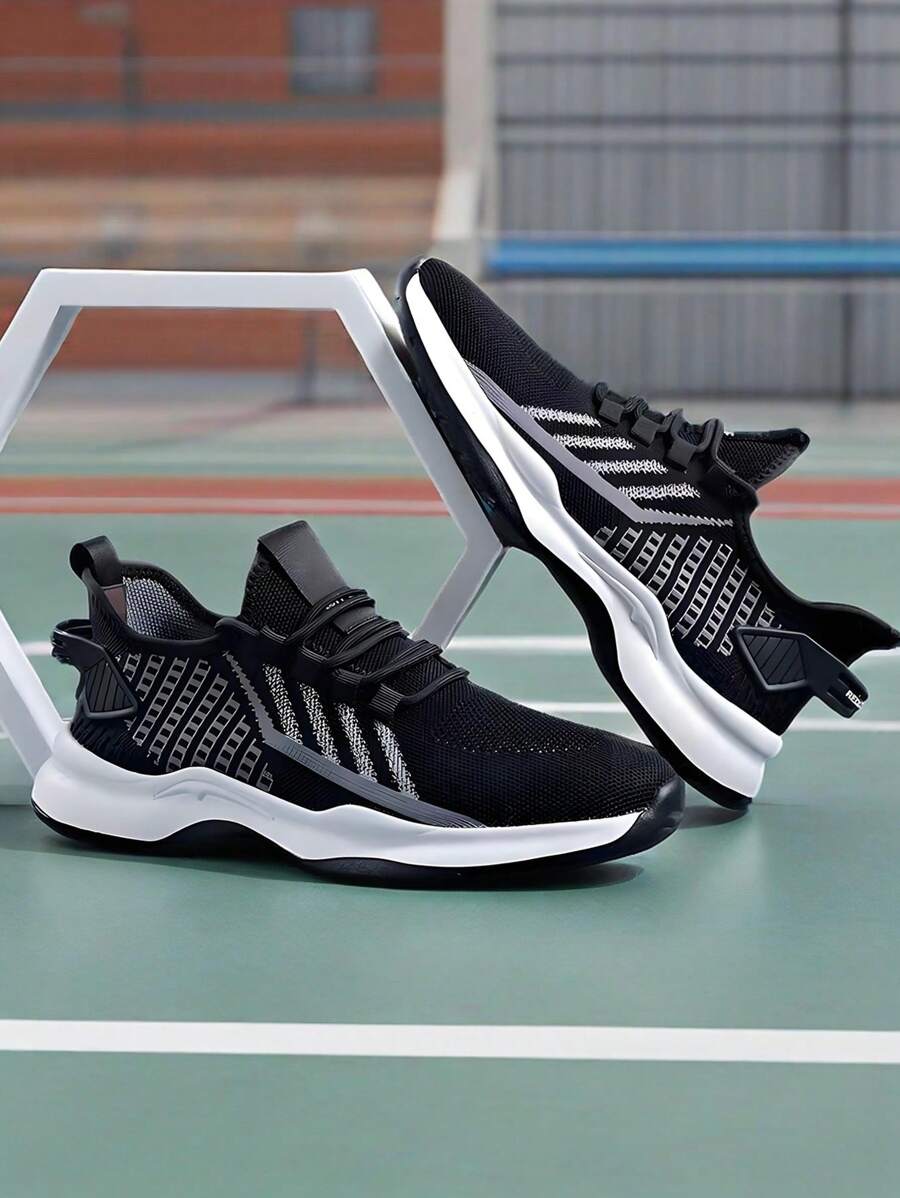 Trendy versátil a cuadros de malla transpirable de los hombres zapatos deportivos casuales, la moda antideslizante resistente al desgaste zapatillas de tenis planas, nueva cabeza redonda con cordones de baloncesto zapatos para correr
