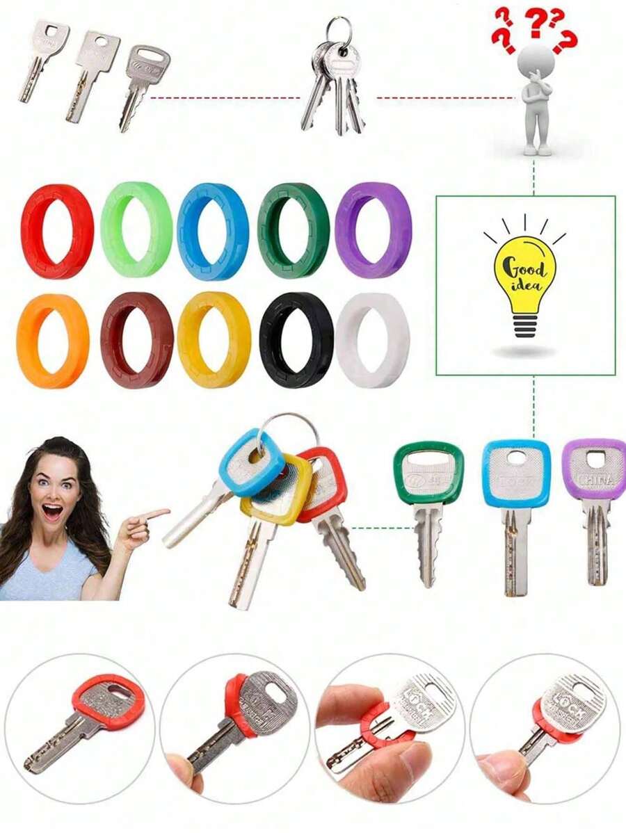 20pcs/Set 10-Color Silicone Elastic Key Covers, Waterproof Key Protectors, Key Ring Organizers Car Accessories Bag Charm School