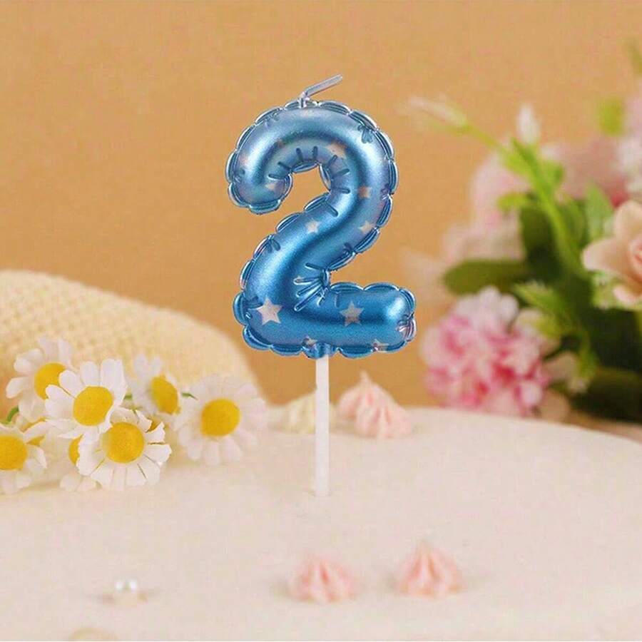 Blue Balloon Shaped Digital Birthday Candle Plugin Baking Cake Candle Decoration Decoration