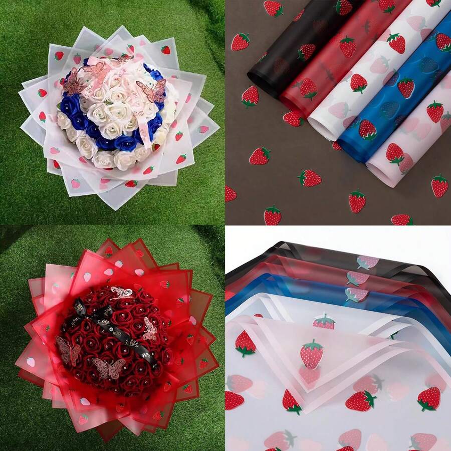 20 Stücke/Packung wasserfestes matter Blumen Geschenkpapier, Erdbeerkante, matter Papier für Blumensträuße