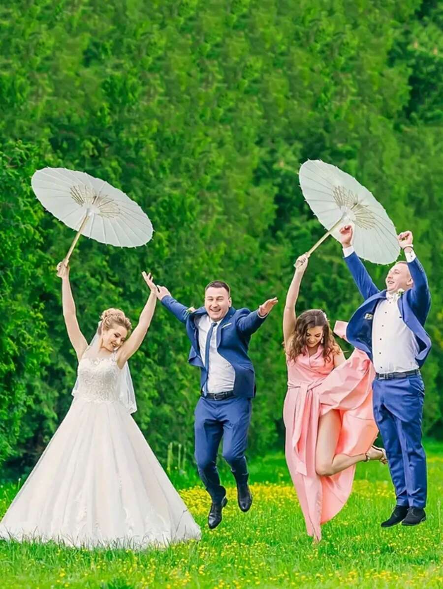6 Stücke elegante weiße Hochzeitsschirme für Brautjungfern und Fotoshootings - leicht, tragbar und ideal für romantische Anlässe