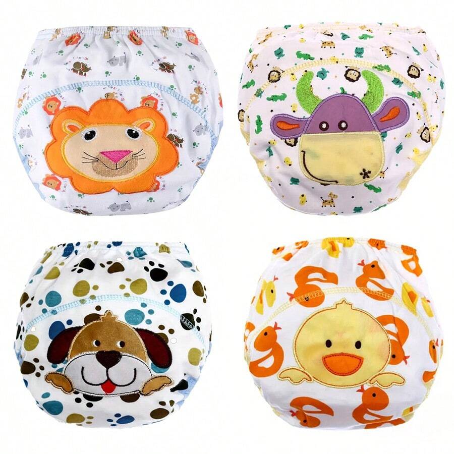 4 piezas de pantalones de entrenamiento reutilizables para niños pequeños, con diseños bordados lindos, transpirables y resistentes al agua, aptos para uso en exteriores