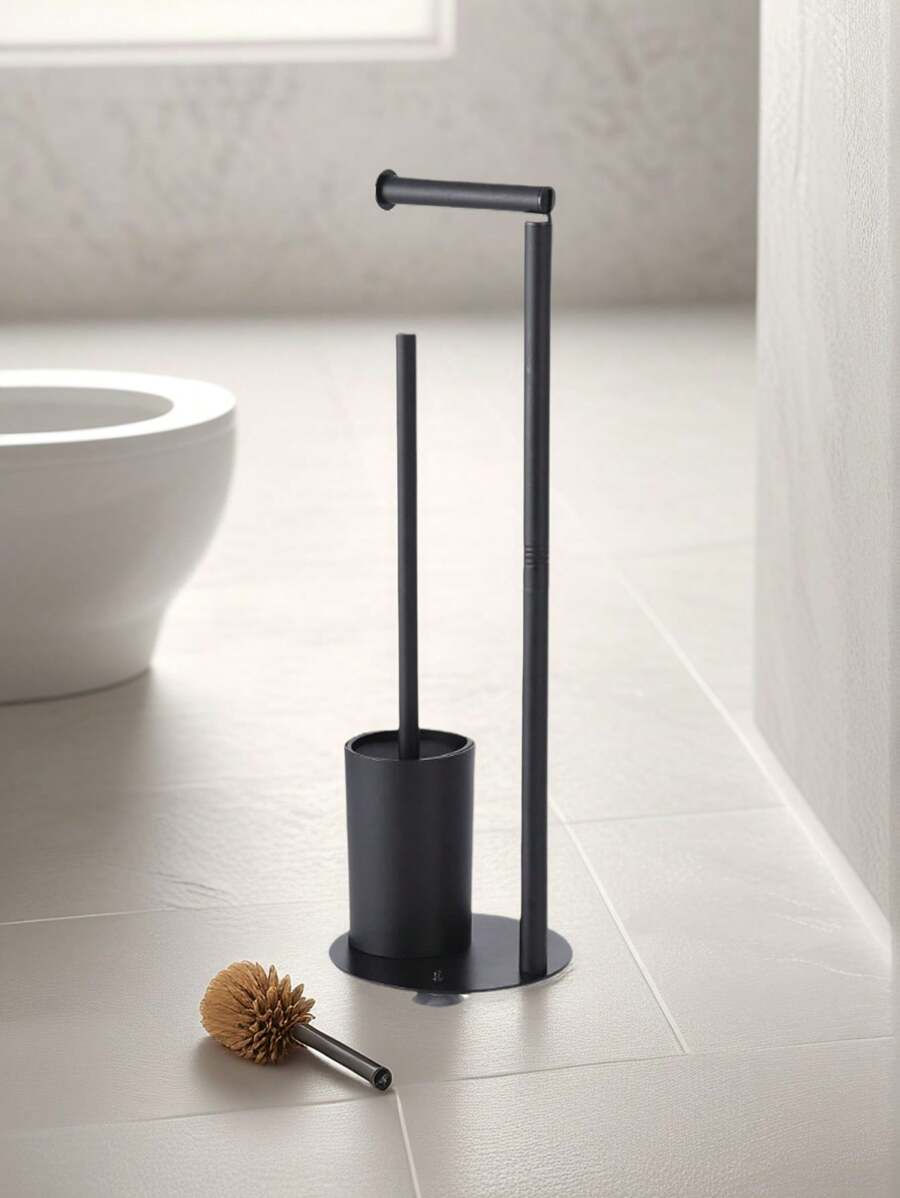 1pc Bathroom Paper Towel Holder & Toilet Brush Organizer Rack, Stainless Steel Roll Paper Dispenser