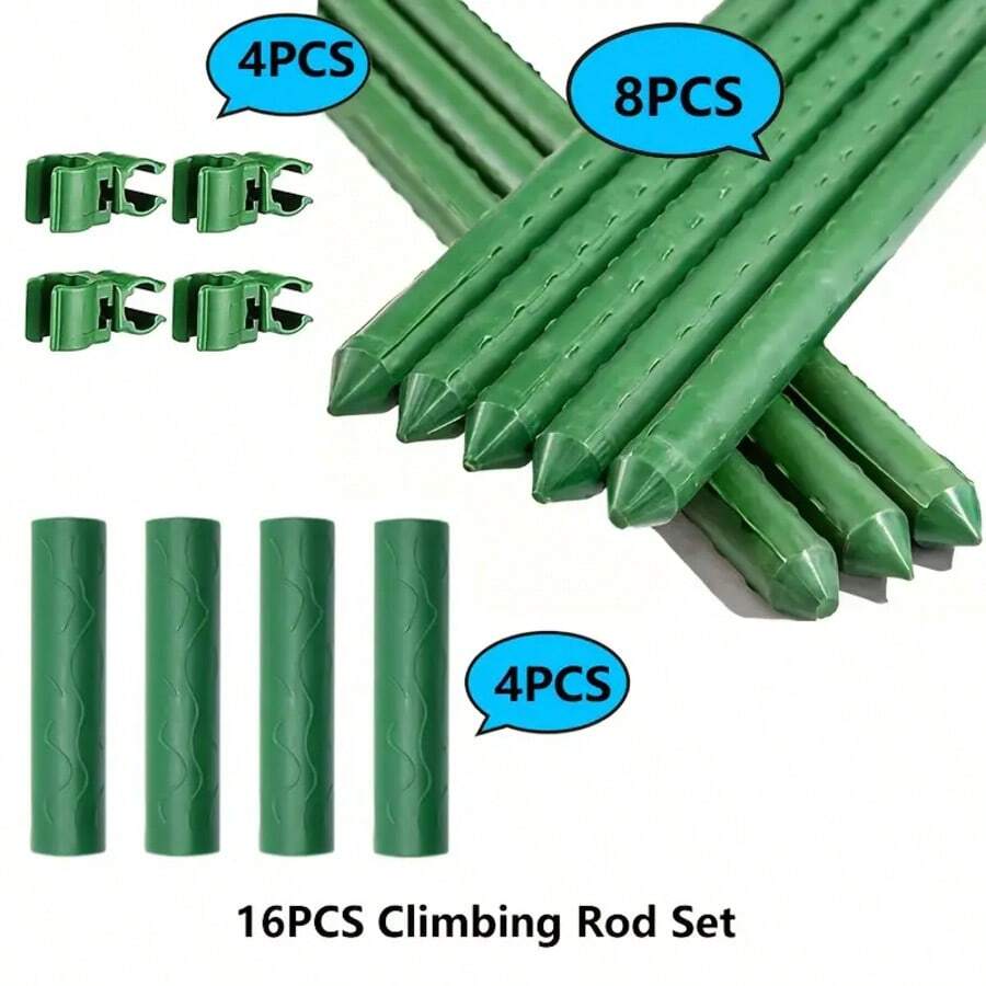 16pcs Coated Support Poles, For Fruits And Vegetables, 8 Poles + 8 Accessories, Suitable For Climbing And Fixing Vegetables, Fruits, Vines And Flowers Growth, Ideal For Garden And Yard