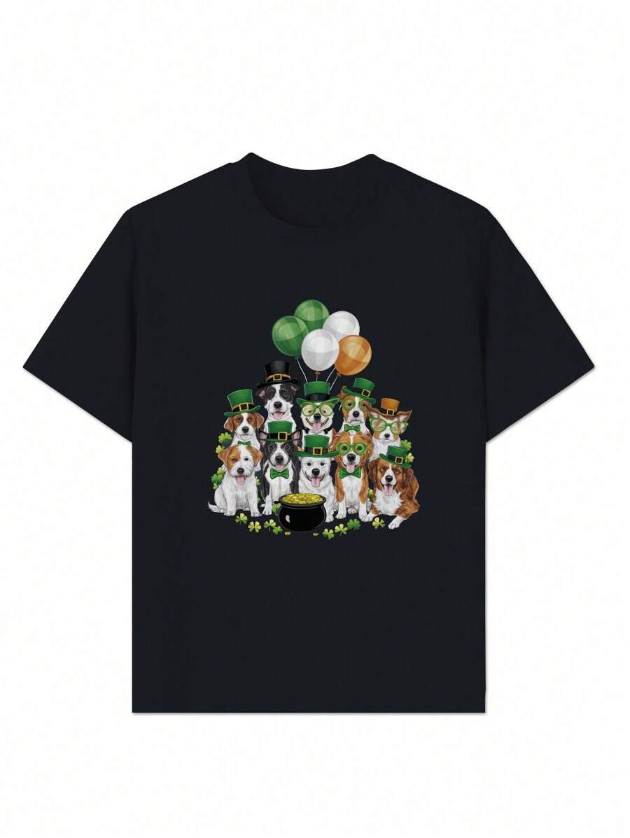 Dogs Wearing St Patrick S Day Accessories Pure Cotton Women's T-Shirt Comfort Fit