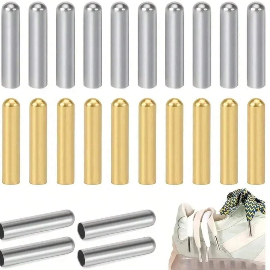 10/20/30/50/100pcs Pack Silver/Gold Metal Shoe Lace Aglet, Hat Cord Ends Clasps Crimps