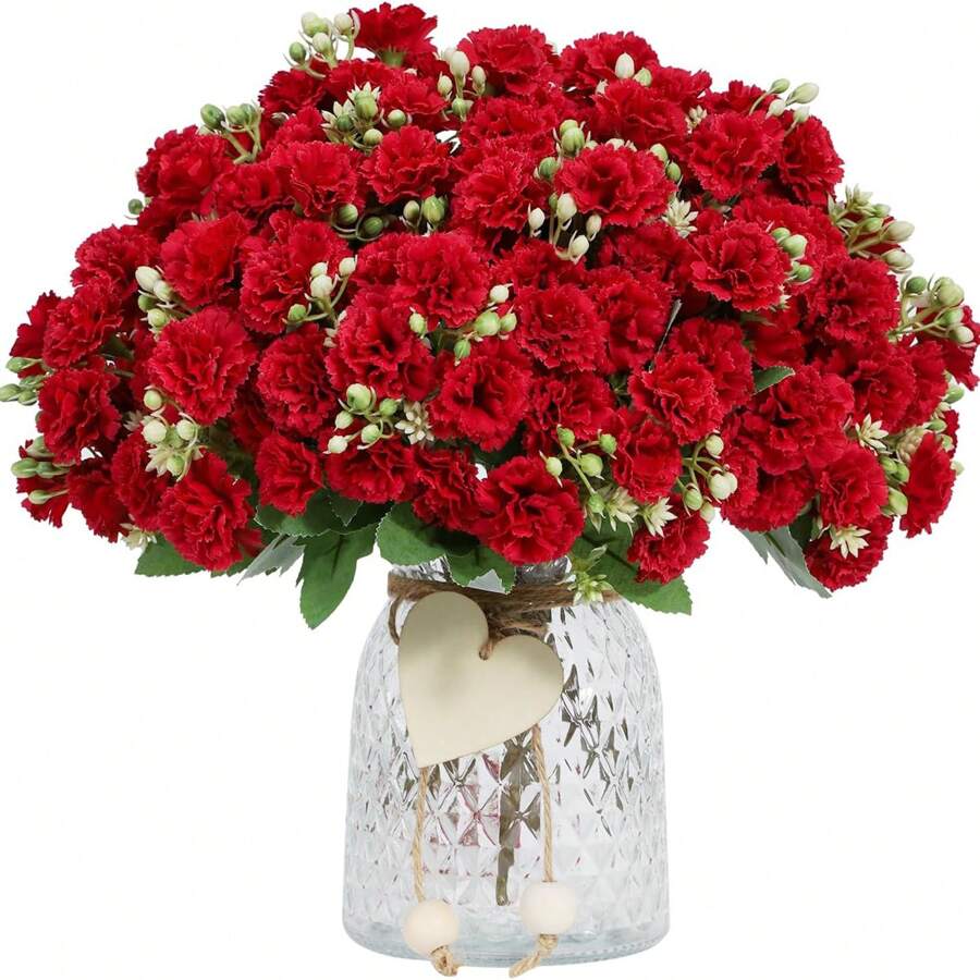 1/3PCS White Artificial Carnation Plastic Flowers Bouquet Mother's Day Gifts Birthday Party Decoration Wedding Flower Basket Bride Holding Flowers Home Decoration Dining Room Bedroom Windowsill Vase Decoration New Year Decoration Outdoor Garden Start Of School Season