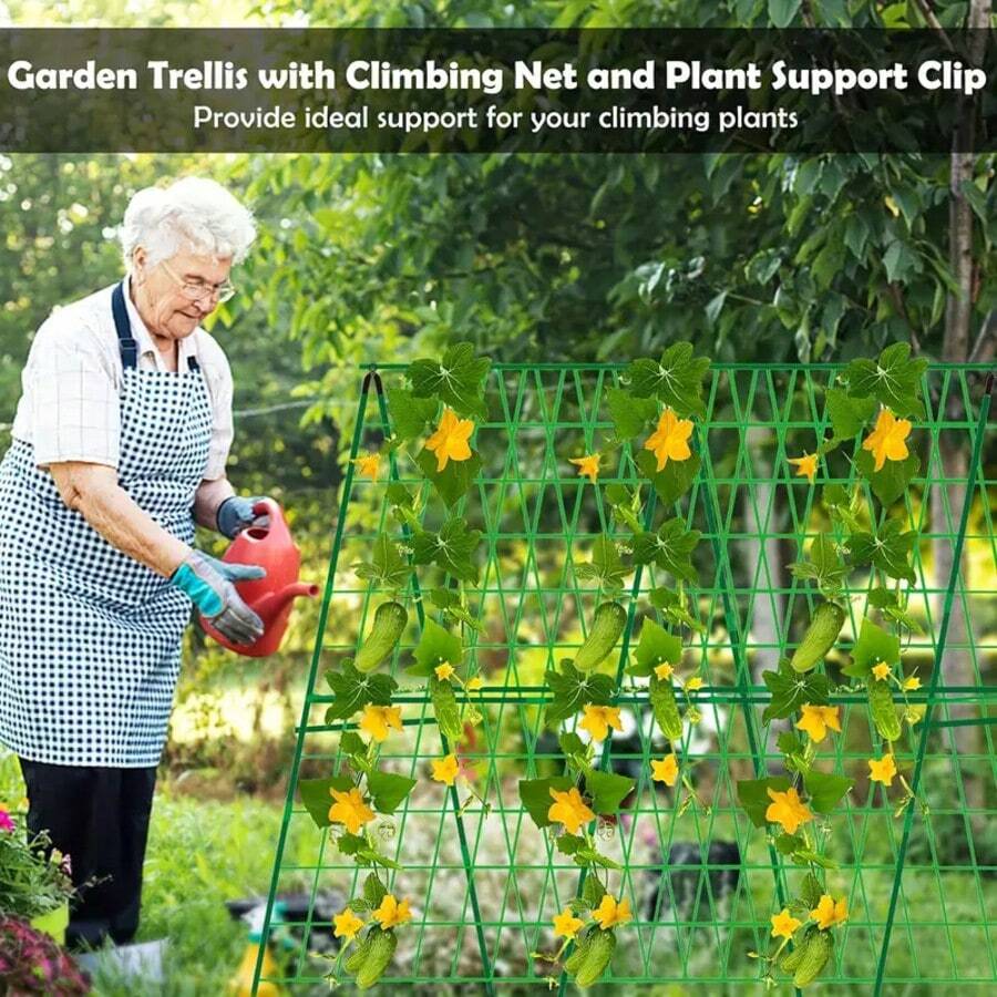 23pcs Green Metal Garden Trellis, 10 Poles + 13 Accessories Multi-Purpose Support Stakes, Durable For Tomatoes, Cucumbers, Grape Vines, Vegetables And Grape Arbors, Garden And Yard