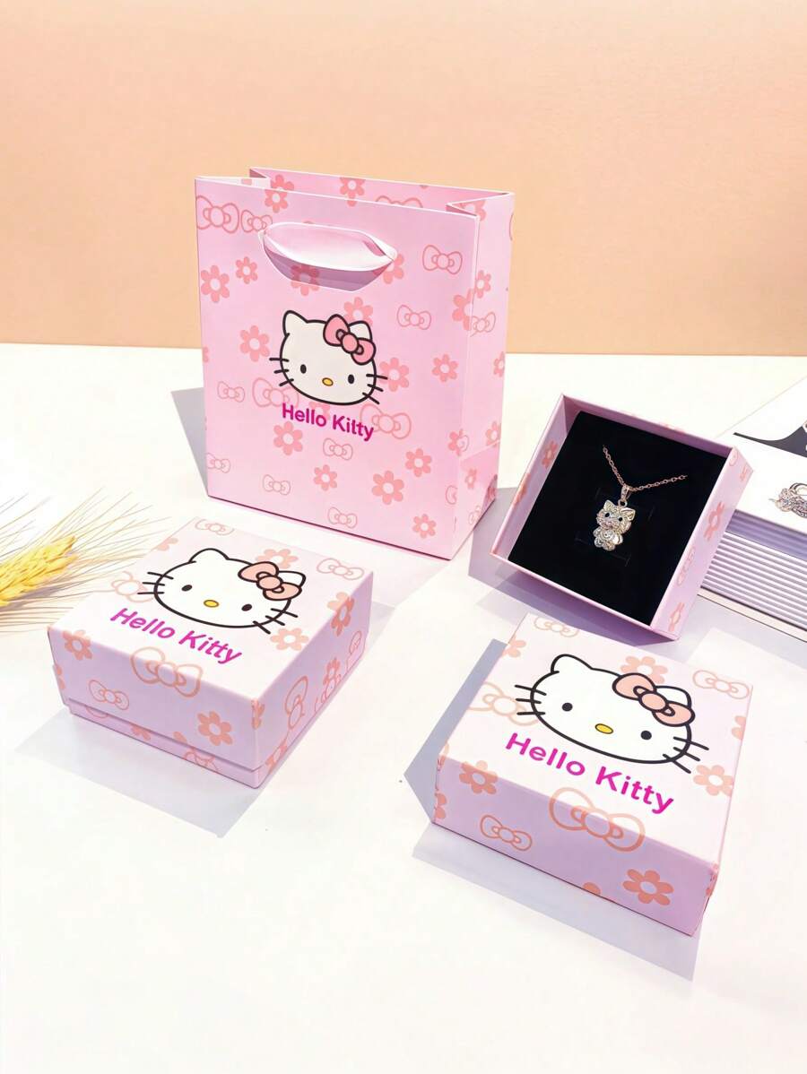 Sanrio 1pc Sanrio Hello Kitty Deluxe Jewelry Storage Gift Box. Sua aparência é requintada e pode ser usada para embrulhar colares, anéis, brincos e acessórios. É adequado para festas, festivais, cenários de propostas e é um excelente presente para amigos, exalando charme e uma vibração.