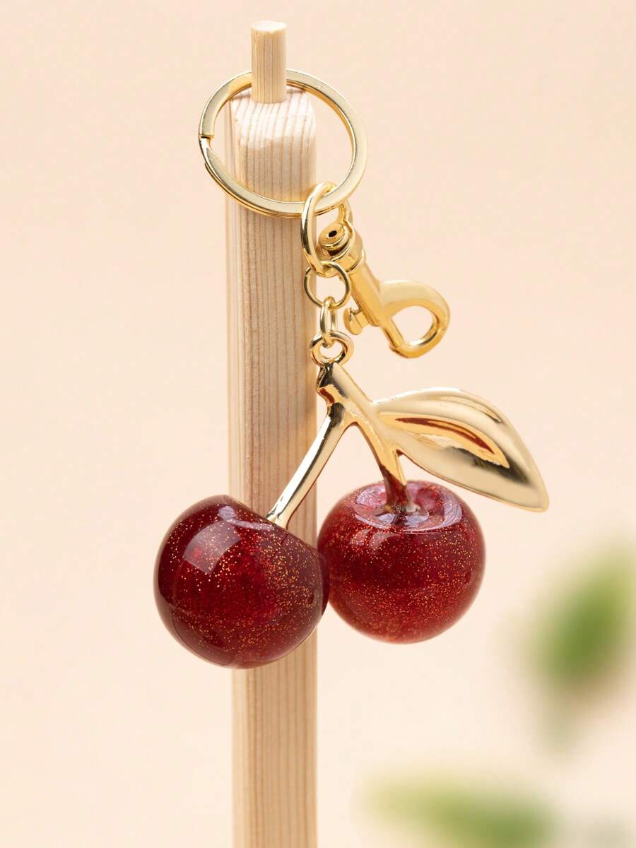 1pc Bonito Pingente de Cereja Vintage Moda Chaveiro/Bolsa Charm, Cor Aleatória de Galho de Árvore, Estilo Europeu e Americano