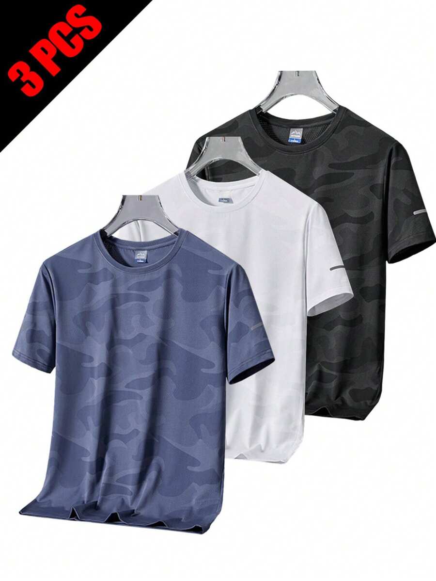 Summer Workout 3pcs/Set Men's Quick Dry Elastic T-Shirt, Breathable Short Sleeve Tee Shirt For Running And Sports