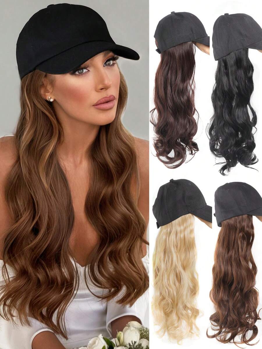 Long Wavy Synthetic Baseball Cap Hair Wig For Girl Hair Wig Naturally Connect Ha Twigs Adjustable