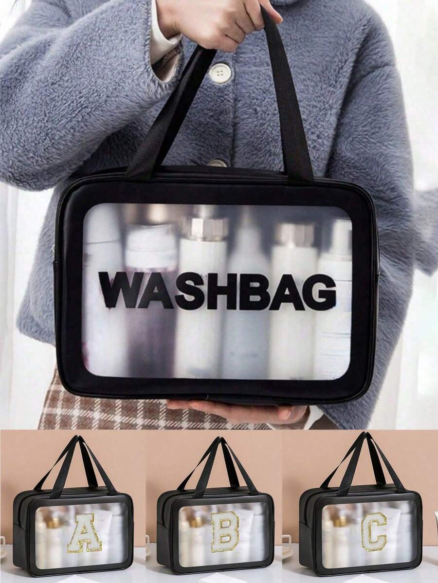 1 Stück beschrifteter Make-up Beutel, Damen Reise Kosmetiktasche, wasserfeste Kulturtasche, Make-up Organizer mit großem Fassungsvermögen, transparente Kulturtasche, geeignet für Badezimmer, Wohnheim, Kreuzfahrt, Strand, Urlaub, Sommerferien