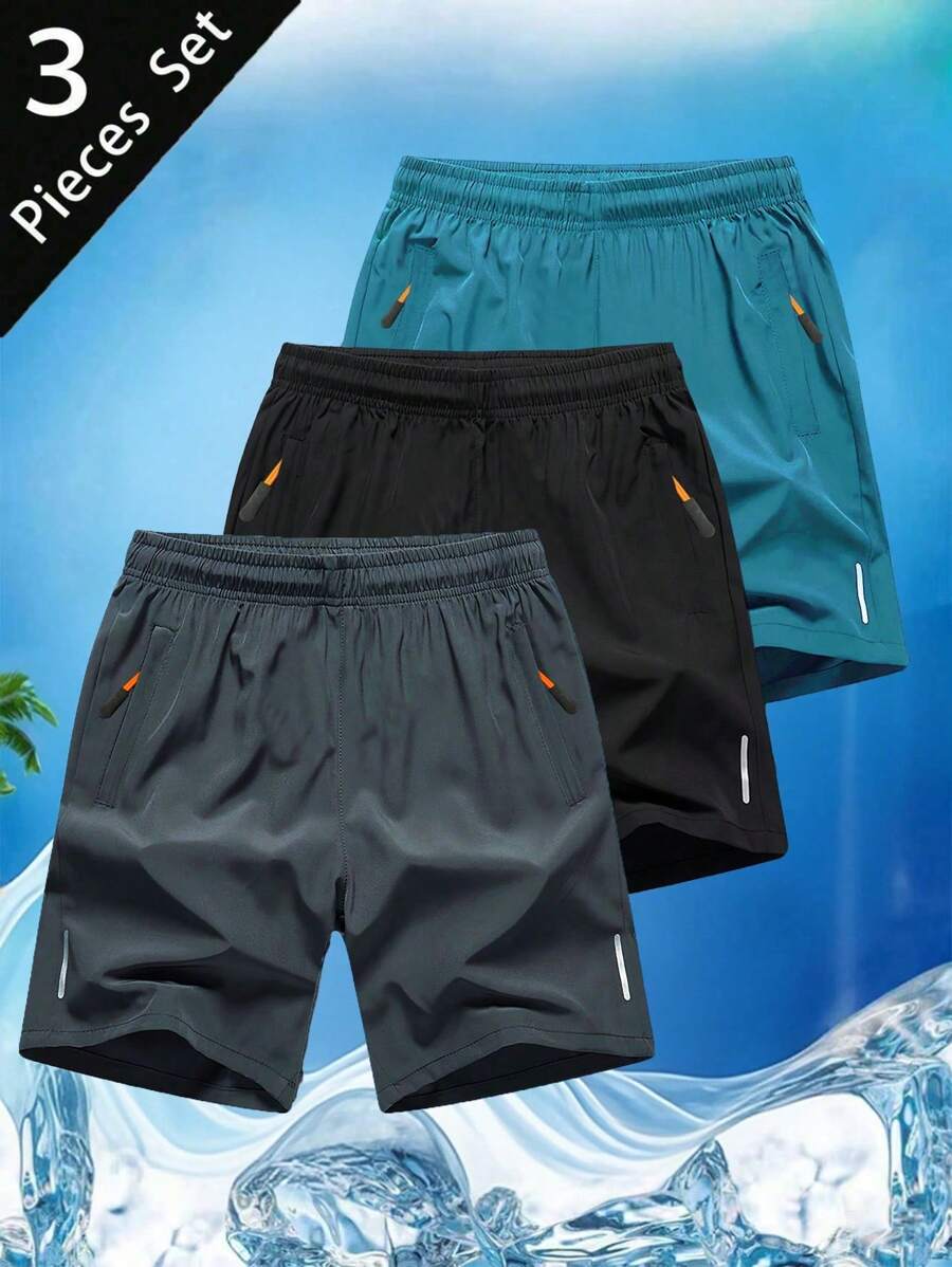 3pcs Boys & Youth Casual Loose Fit Athletic Outdoor Workout Shorts, Lightweight For Spring & Summer Back To School Season