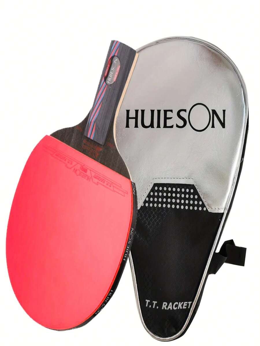 HUIESON Professional Table Tennis Racket - Universal Carbon Fiber & Wood Table Tennis Racket With High Elasticity 2mm Sponge, 9 Ply 8 Carbon Training Competition Level, Ergonomic Handle, Includes Protective Case - 1 Piece, Red & Black