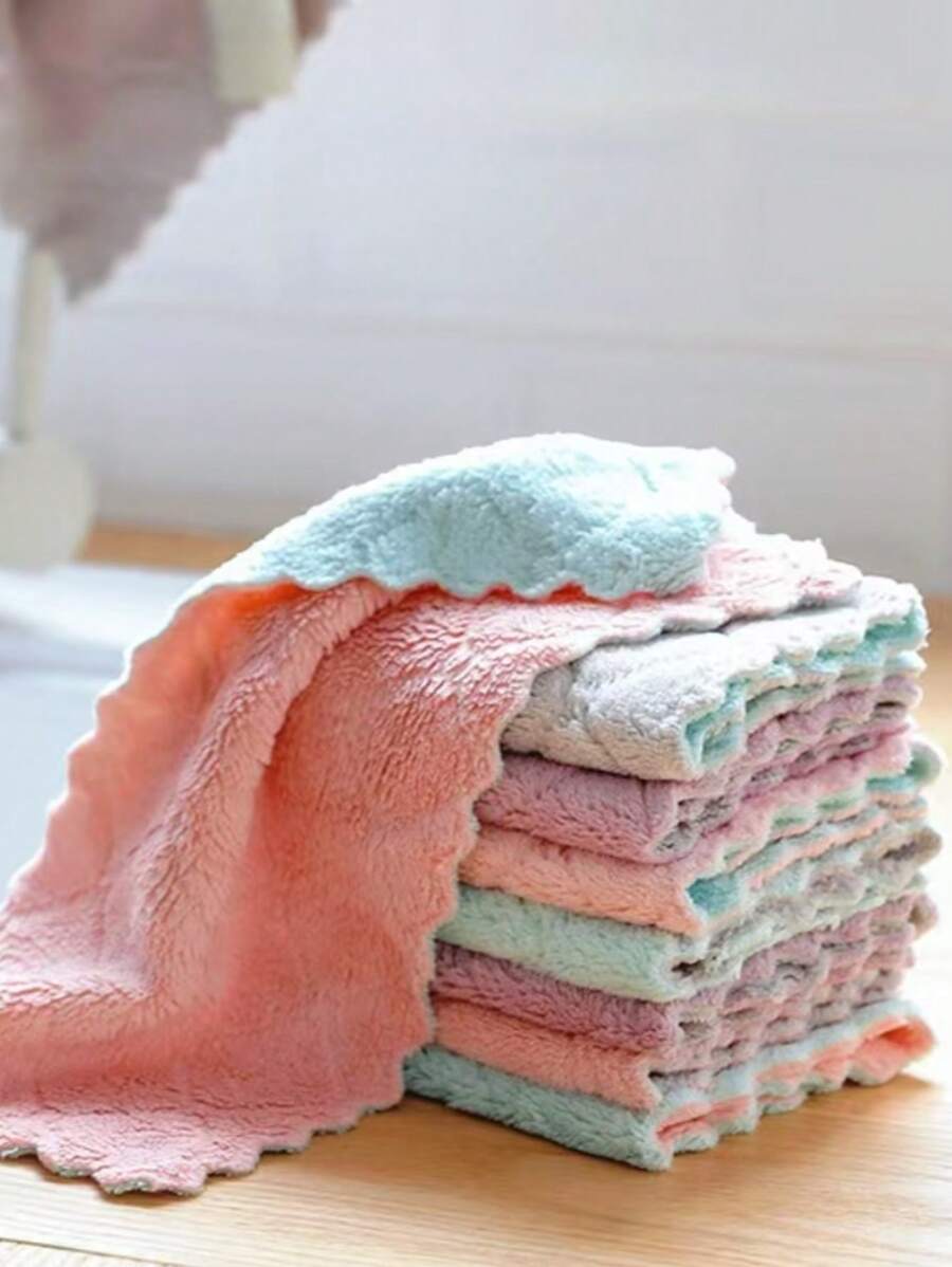 Set de 4 u 8 paños de mano para bebé, paños de limpieza absorbentes para cocina, paños de felpa de coral, paños de uso doble seco y húmedo, adecuados para diversos entornos domésticos (color aleatorio)