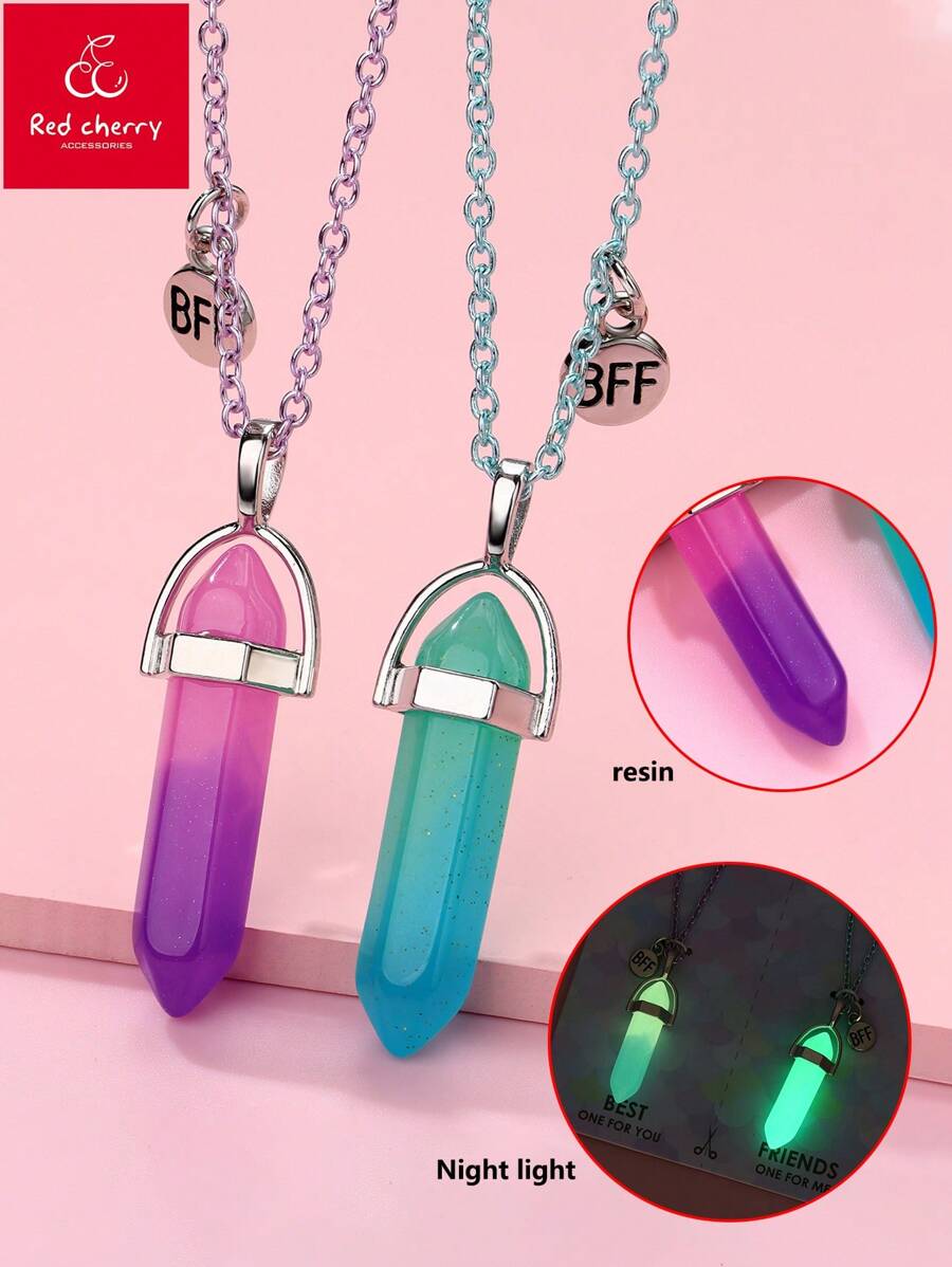 2 pièces Ensemble de colliers luminescents en résine cristalline synthétique pour enfants, convient pour les meilleurs amis, port quotidien et cadeau