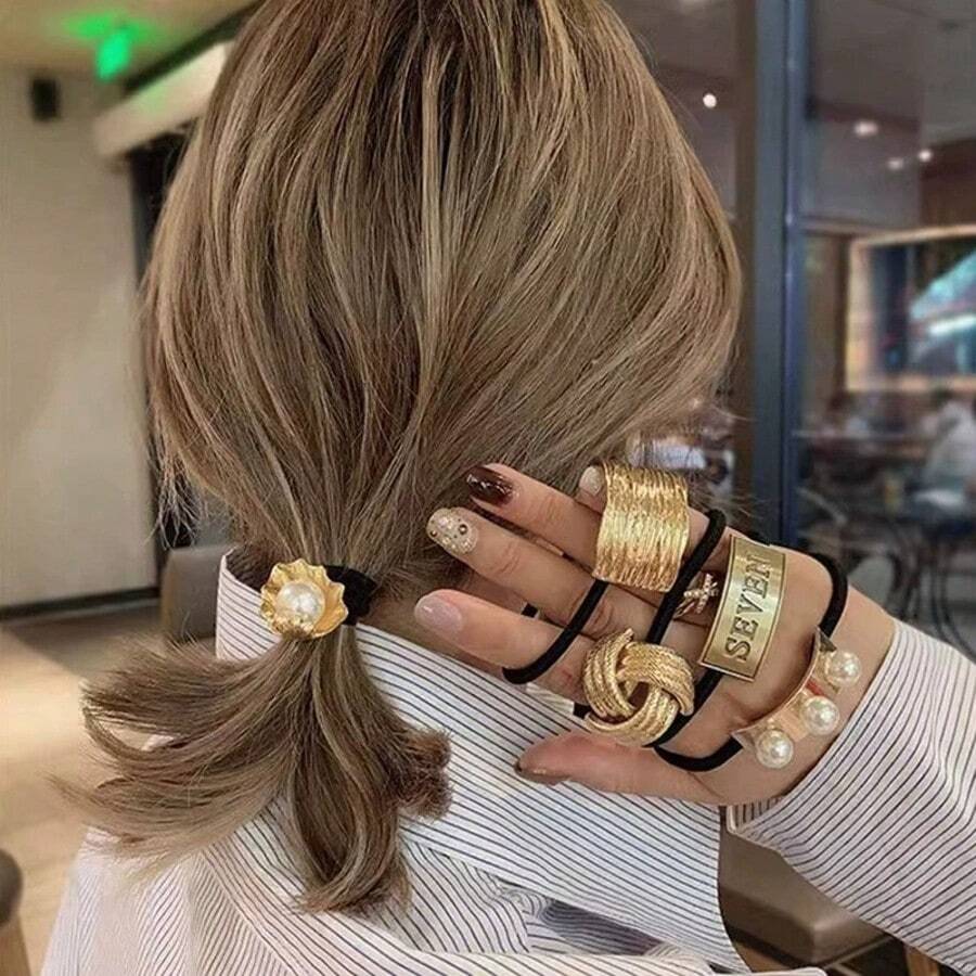 1pc Metallic Multi-Style Hair Scrunchie, Versatile Hair Accessory Suitable For Summer Beach, Daily Outfit, And Parties Ponytail Holder Hair Elastic Hair Rope