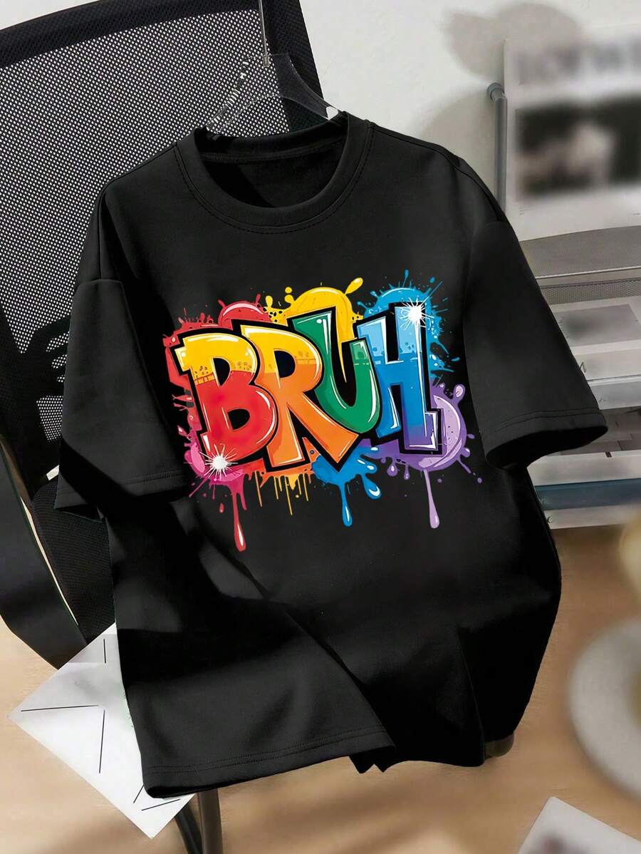Tween Boy BRUH Print Crew Neck T-shirts Zomerjongens Casual T-shirt Zachte Tops