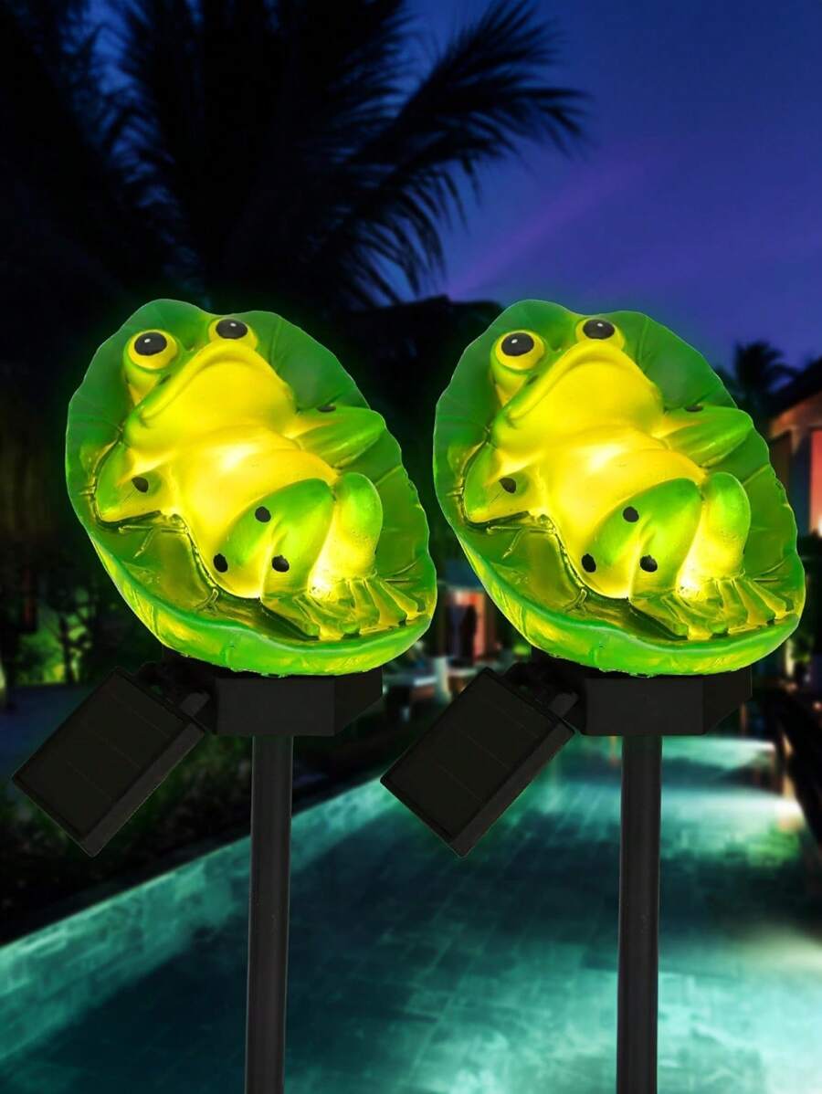 1/2 piezas Luces solares de jardín con forma de rana, luces de estatua de rana para exteriores, luces impermeables IP65 para senderos, decoración de estatua de animal con energía solar, adecuadas para jardín, césped, patio, decoración de jardín