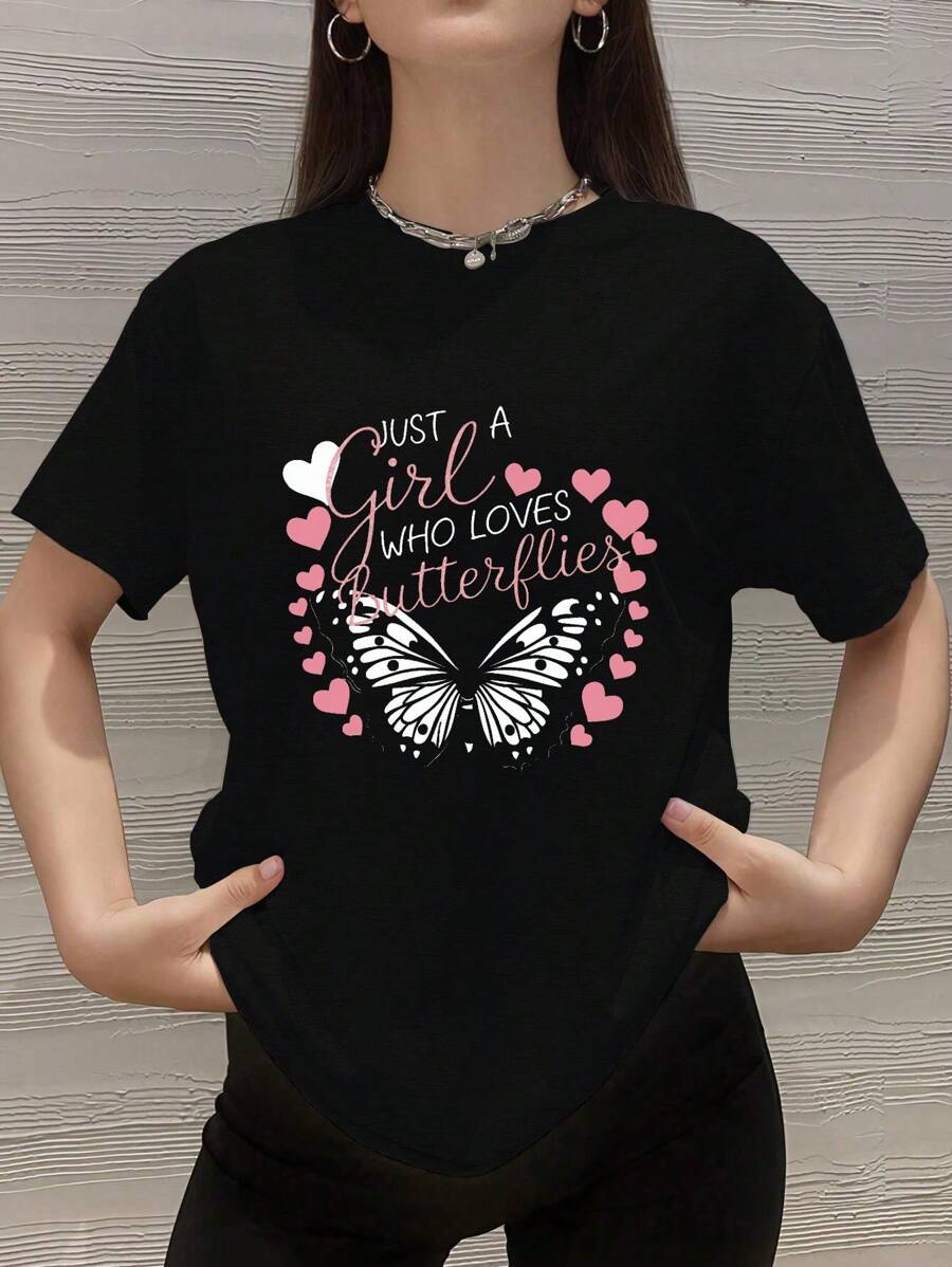 Just A Girl WHO LOVES BUTTERFLIES Women's Plus Size Sports Short Sleeve T-Shirt