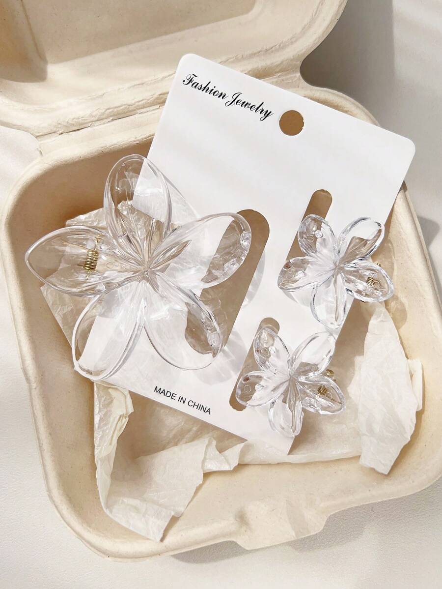 3-teiliges Set Haarclips mit klaren Vinyl Blumen Schnappverschluss, dekorative Haraccessoires für Strandausflüge, Frühlings-/Sommer-Haarklammern, Haarspangen, Haargreifer, Haarklammern