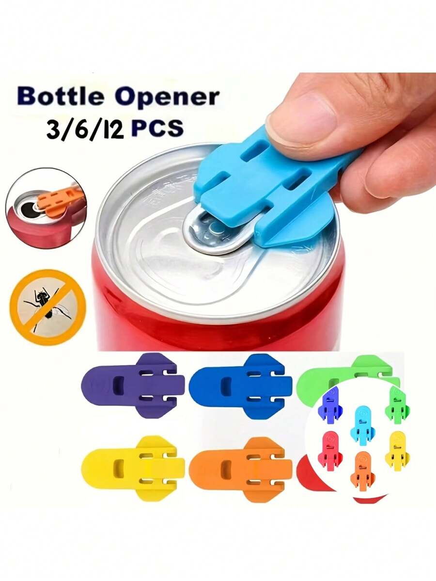 6/12pcs Easy Can Opener - Provides Easy Drink Protection For Canned Beverages, Dustproof Seal Without Hurting Hands - Ideal For Picnics, Barbecue, Apartment, Dorm And Parties - Essential Kitchen & Party Basic Can Opener