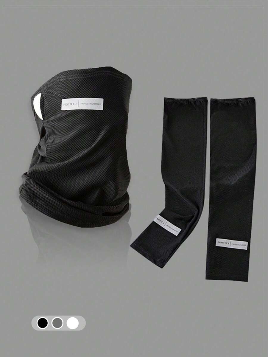 Set de 2 piezas para hombre de protección solar de verano ligera: máscara facial y bufanda cuello de seda de hielo + mangas de seda de hielo, tela transpirable de secado rápido para actividades al aire libre como conducir y ciclismo