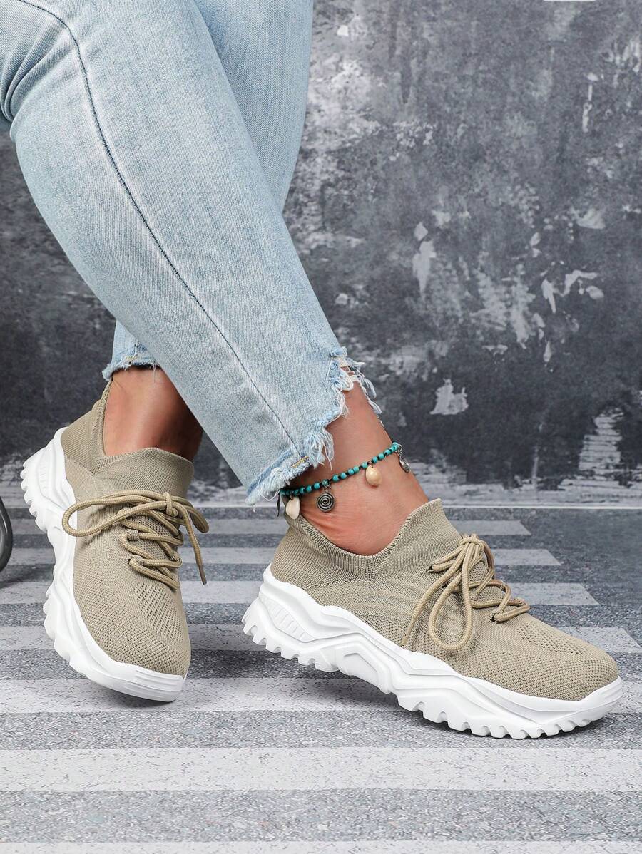 Lightweight & Breathable Khaki Casual Sneakers,Unisex Wide Fit Knitted Fabric, Comfortable Slip-On,Suitable For Spring/Summer, Casual Wear, Gifts, Travel, Outdoor Running