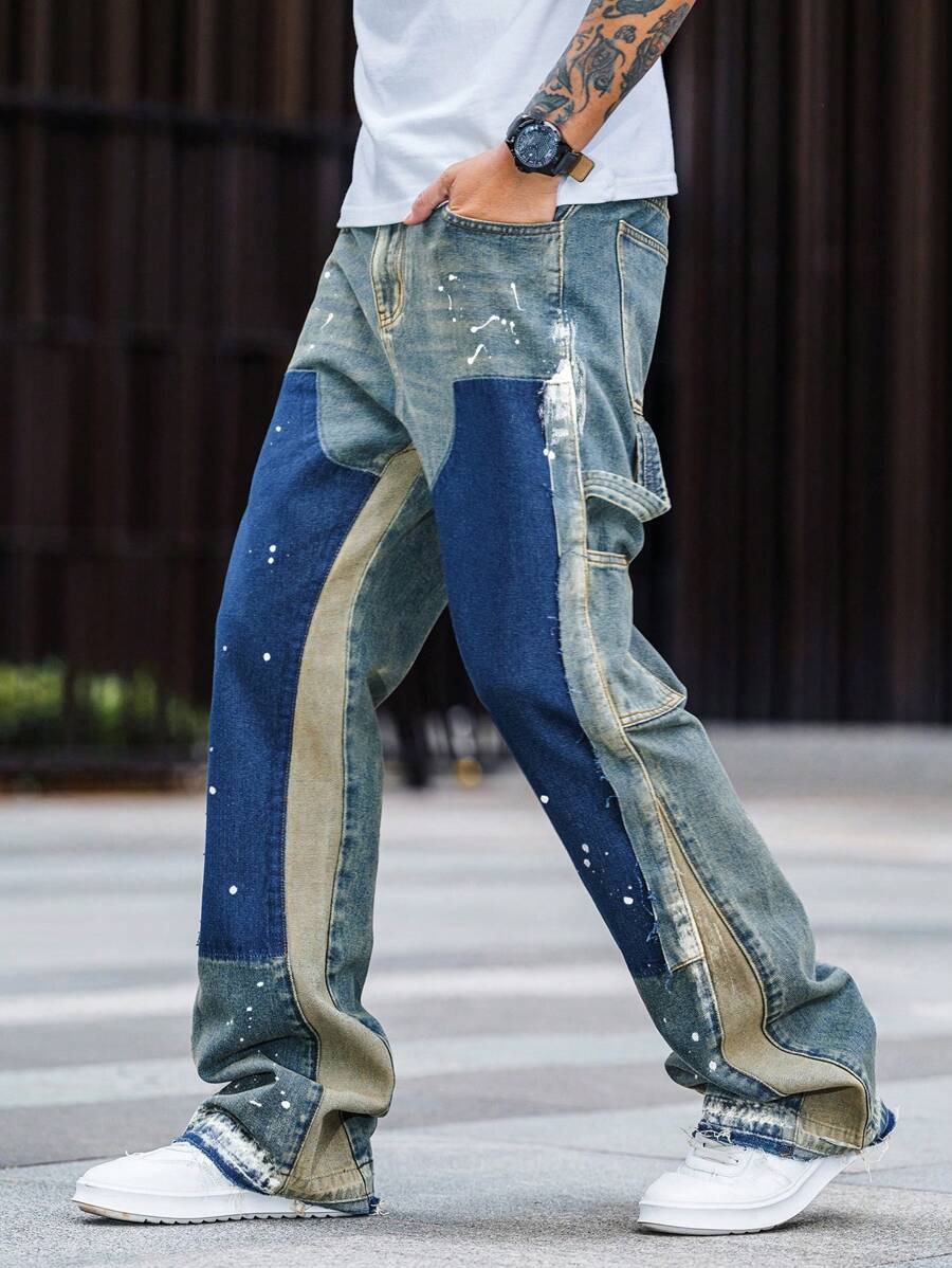 Pantalones de campana de pierna recta de mezclilla lavada, pantalones cargo casuales de múltiples bolsillos, jeans acampanados a la moda