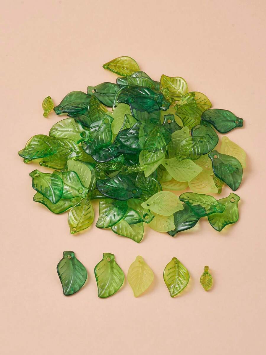 1box 60pcs 6 Styles Transparent & Frosted & Opaque Acrylic Pendants Leaf Leaf DIY Jewelry Accessory