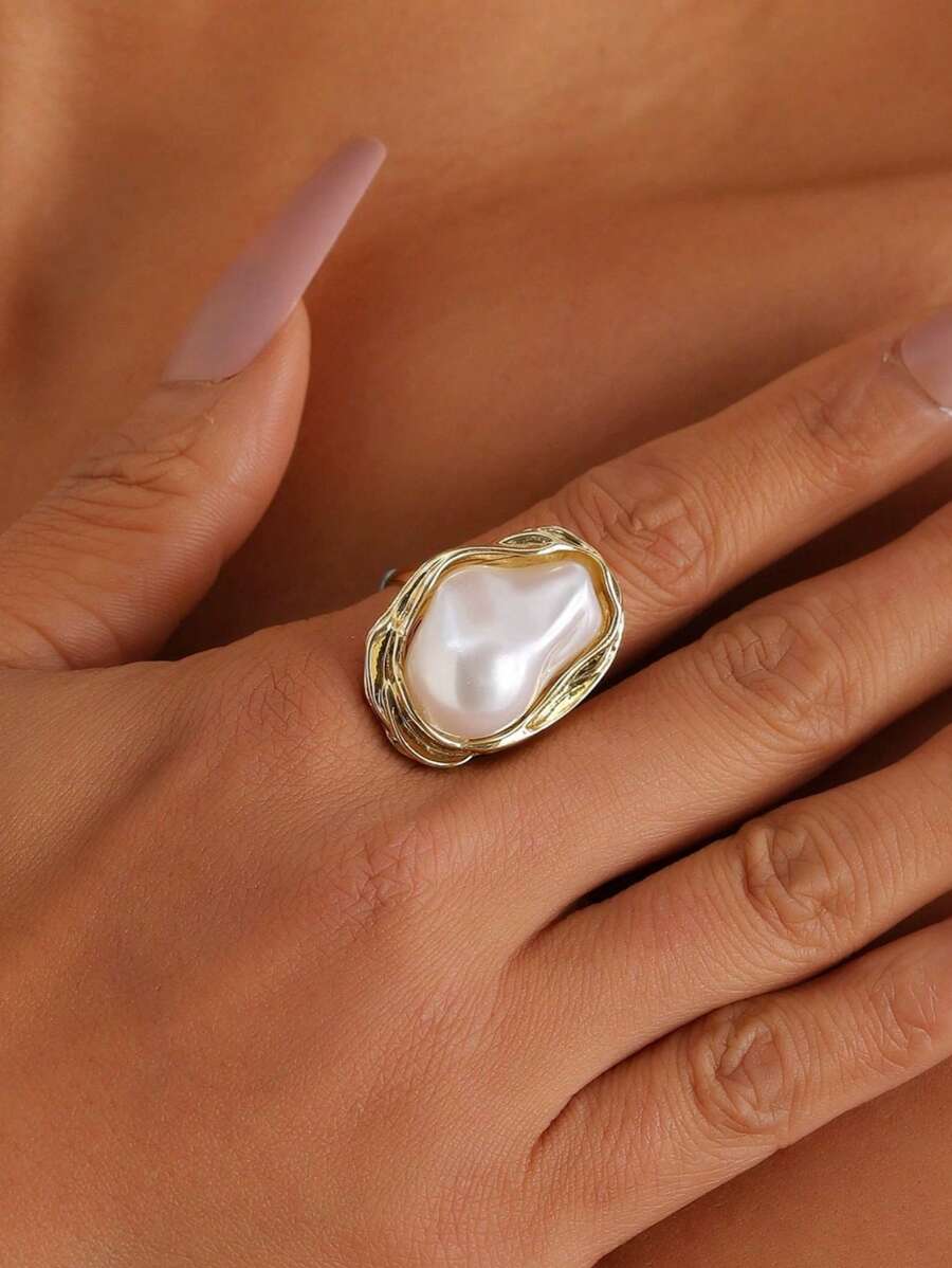 1 pièce Bague avec perle de forme géométrique asymétrique