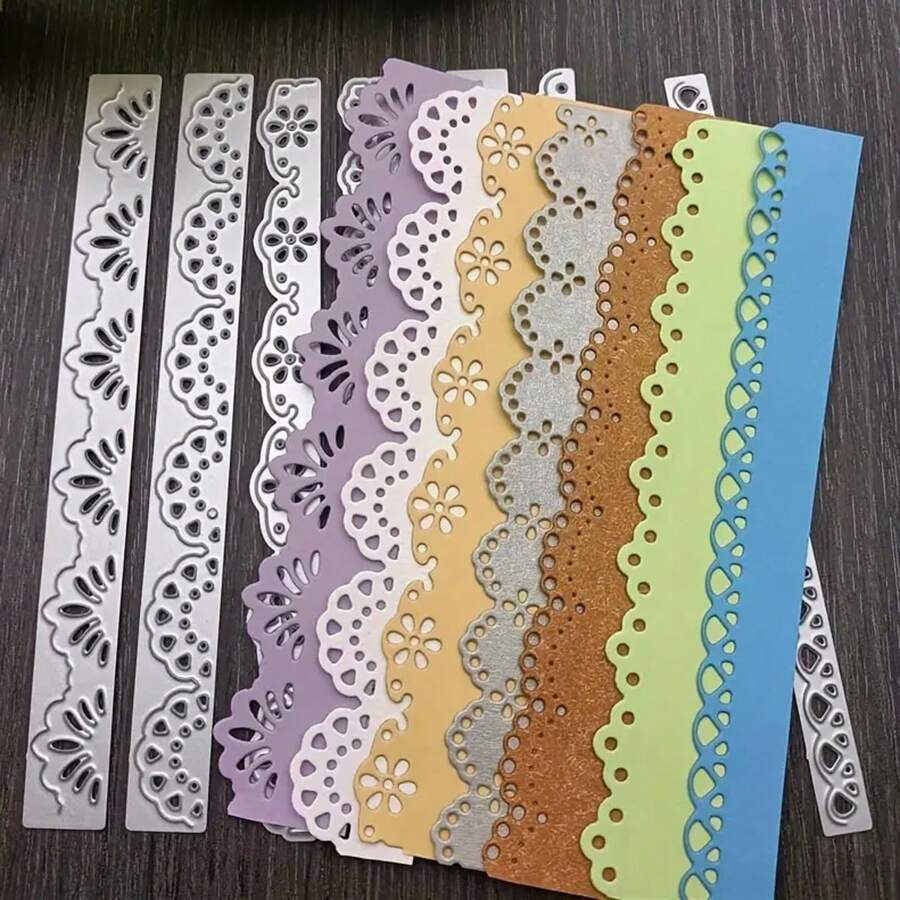 1pc Floral Lace Border Embossing Die, Silvery Metal Template For DIY Scrapbooking & Card Making Decor