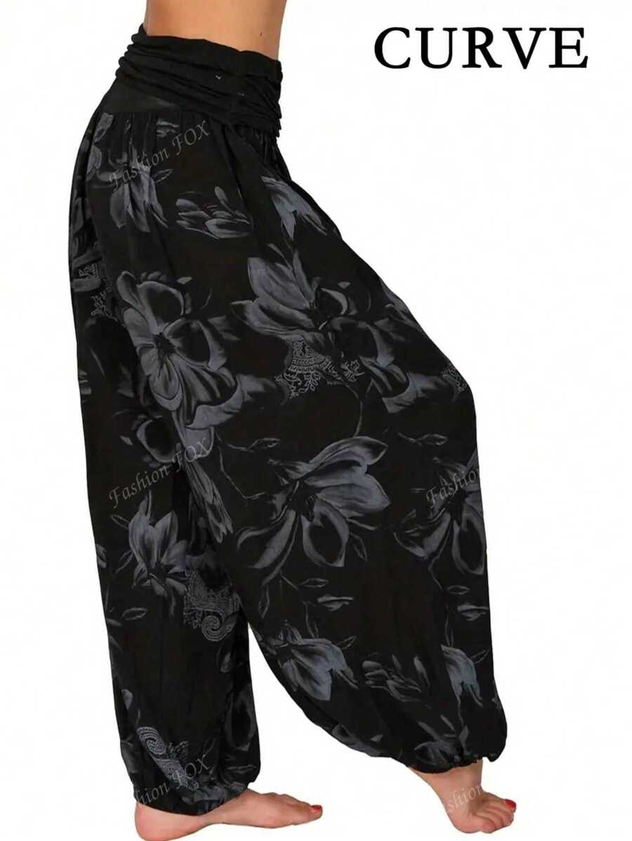 Pantalon ample long imprimé pour femmes grande taille