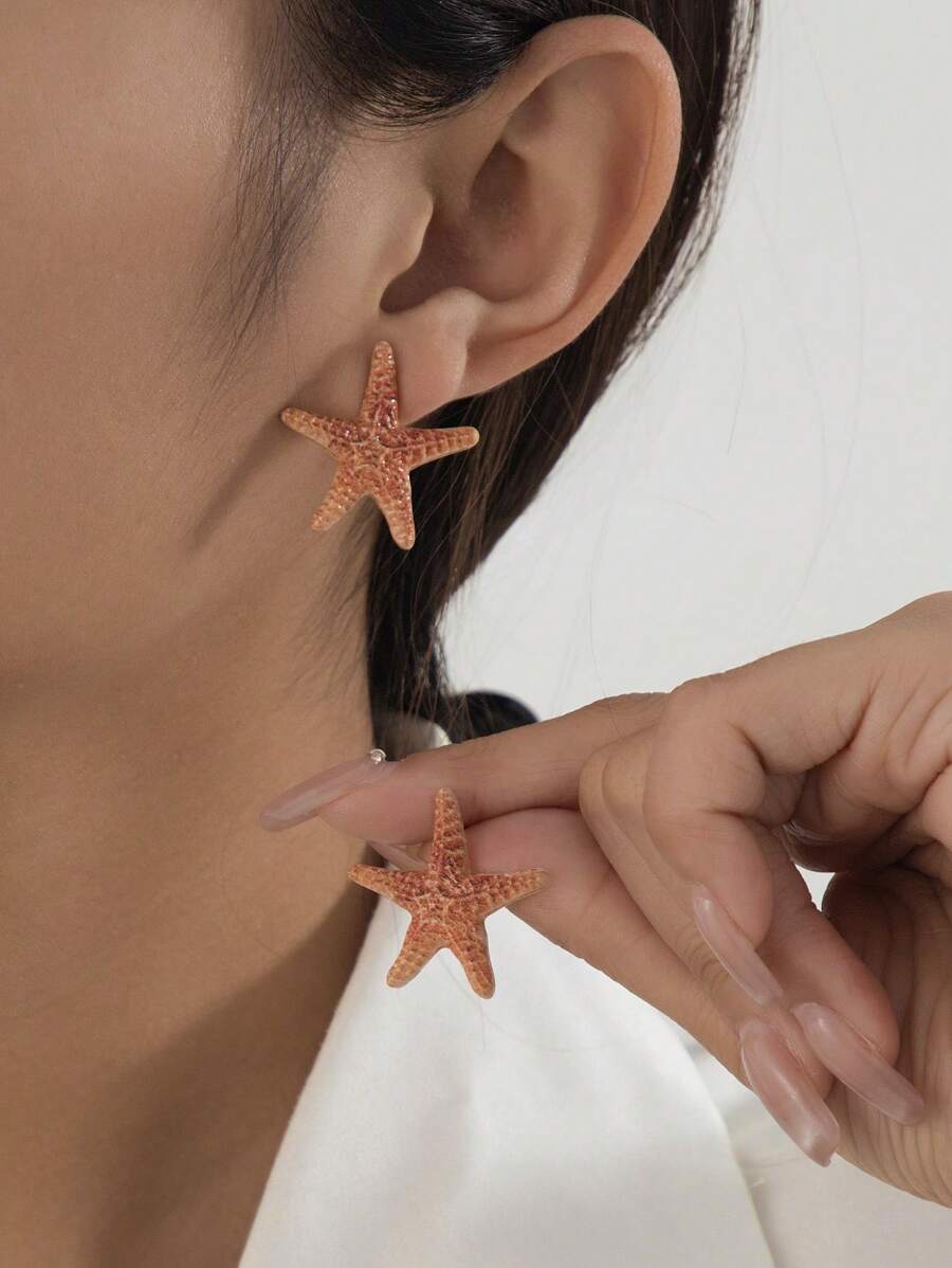 1 Pair Minimalist Starfish Design Earrings, Versatile Beach Holiday Jewelry Accessories For Women