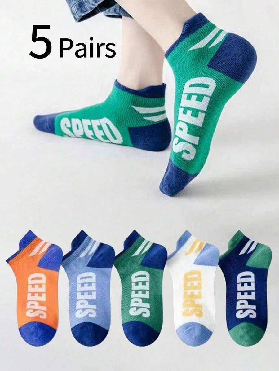 5 pares de calcetines deportivos de moda para niños, calcetines de tobillo delgados y transpirables de malla para verano, calcetines cortos versátiles y deportivos