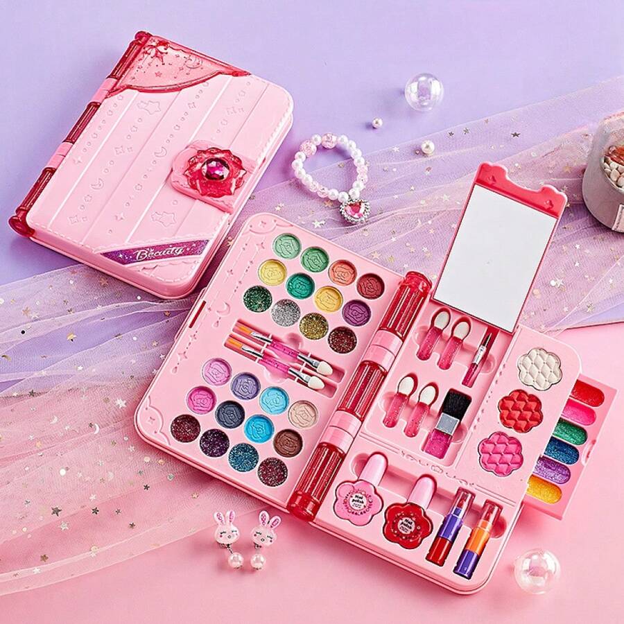 Juguete de maquillaje para niños, set de maquillaje de princesa y esmalte de uñas, caja de cosméticos, kit de regalo para actuaciones infantiles
