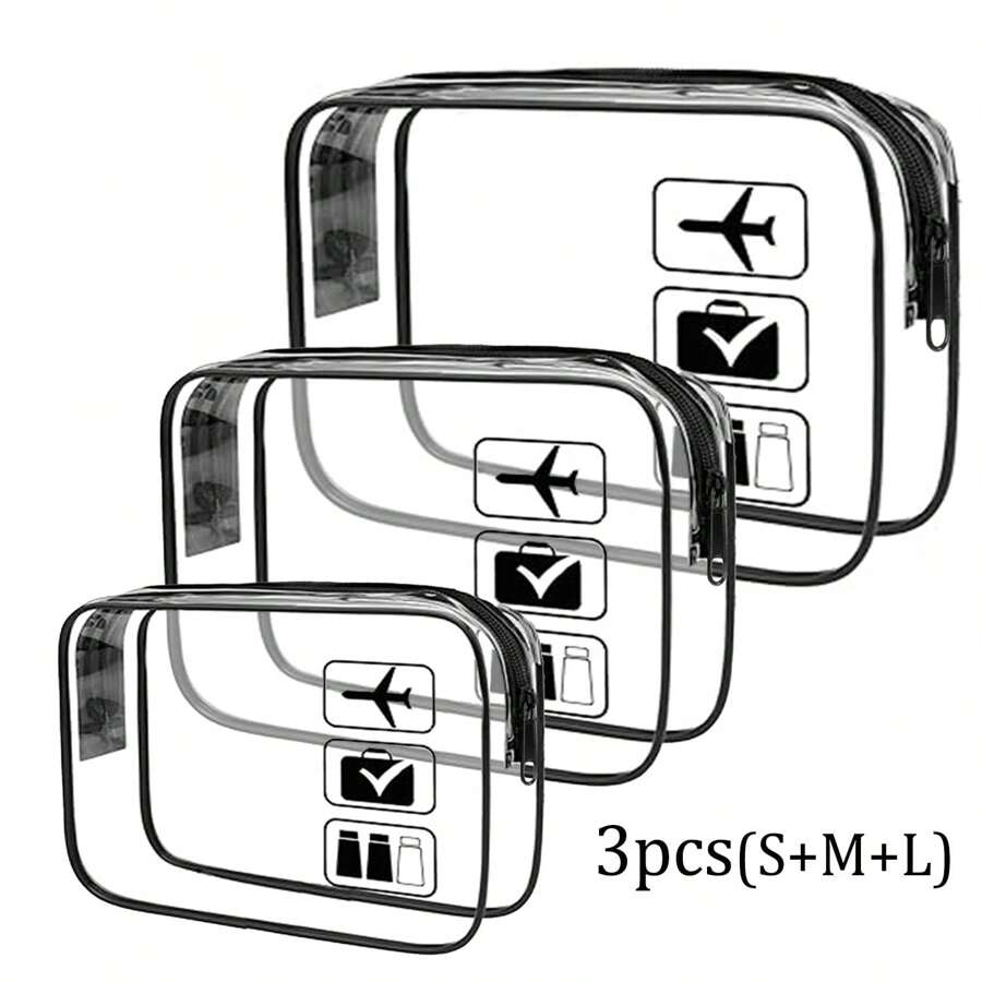 1 pieza Bolsa de tocador negra y transparente portátil, Estuche de viaje, Bolsa cosmética impermeable para avión, Bolso de viaje para hombres y mujeres para vacaciones, negocios, playa de verano, accesorios de viaje, suministros para graduación y regreso a la escuela