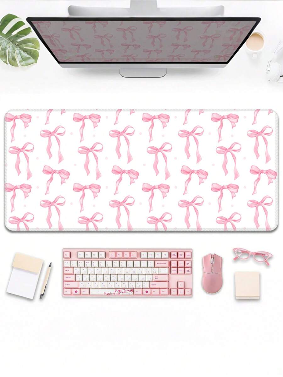 Queen Pink Bow Mouse Pad Kawaii Mouse Pad Academic Fashion Computer Desk Pad Is Suitable For Laptop Non-Slip Rubber Base Pad Office Accessories Decorative Edge Lock Edge Desk Pad