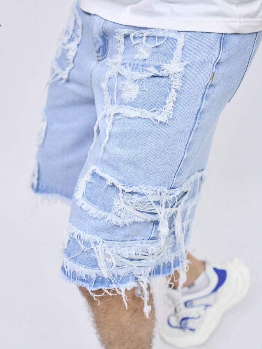 Men's Solid Color Loose Casual Denim Shorts, Summer