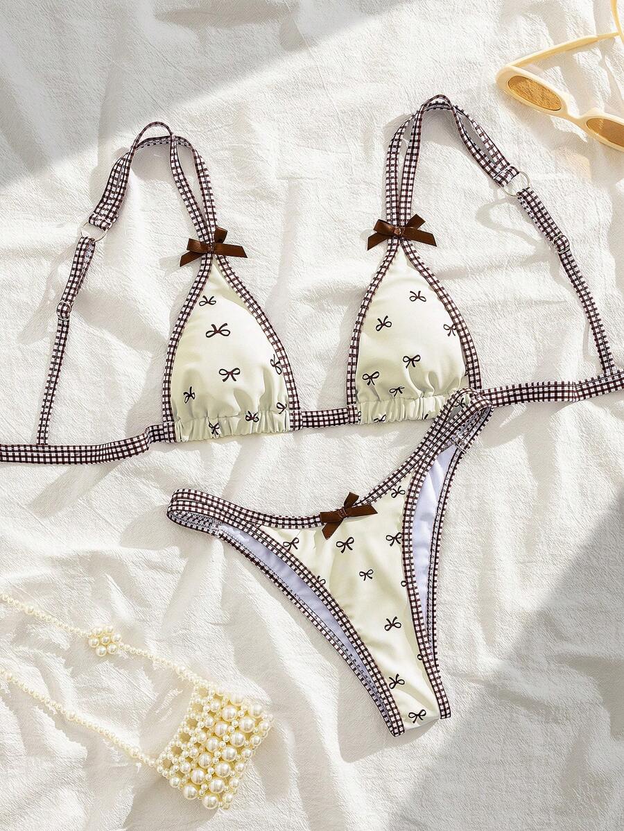 European & American Style Floral Print Sexy Push-Up Bikini Swimsuit Set, Beach Holiday Teen Girl Swimwear Suit
