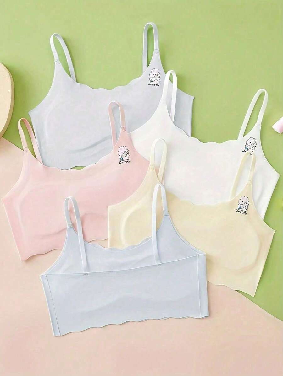 5 pièces/set Sous-vêtements sans couture pour adolescentes, ensemble soutien-gorge et débardeur en soie glacée, développement pubertaire, été