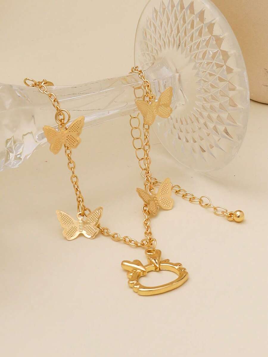 1 Stück modisches goldenes Armband mit Hasen- und Schmetterlings-Charm für Frauen